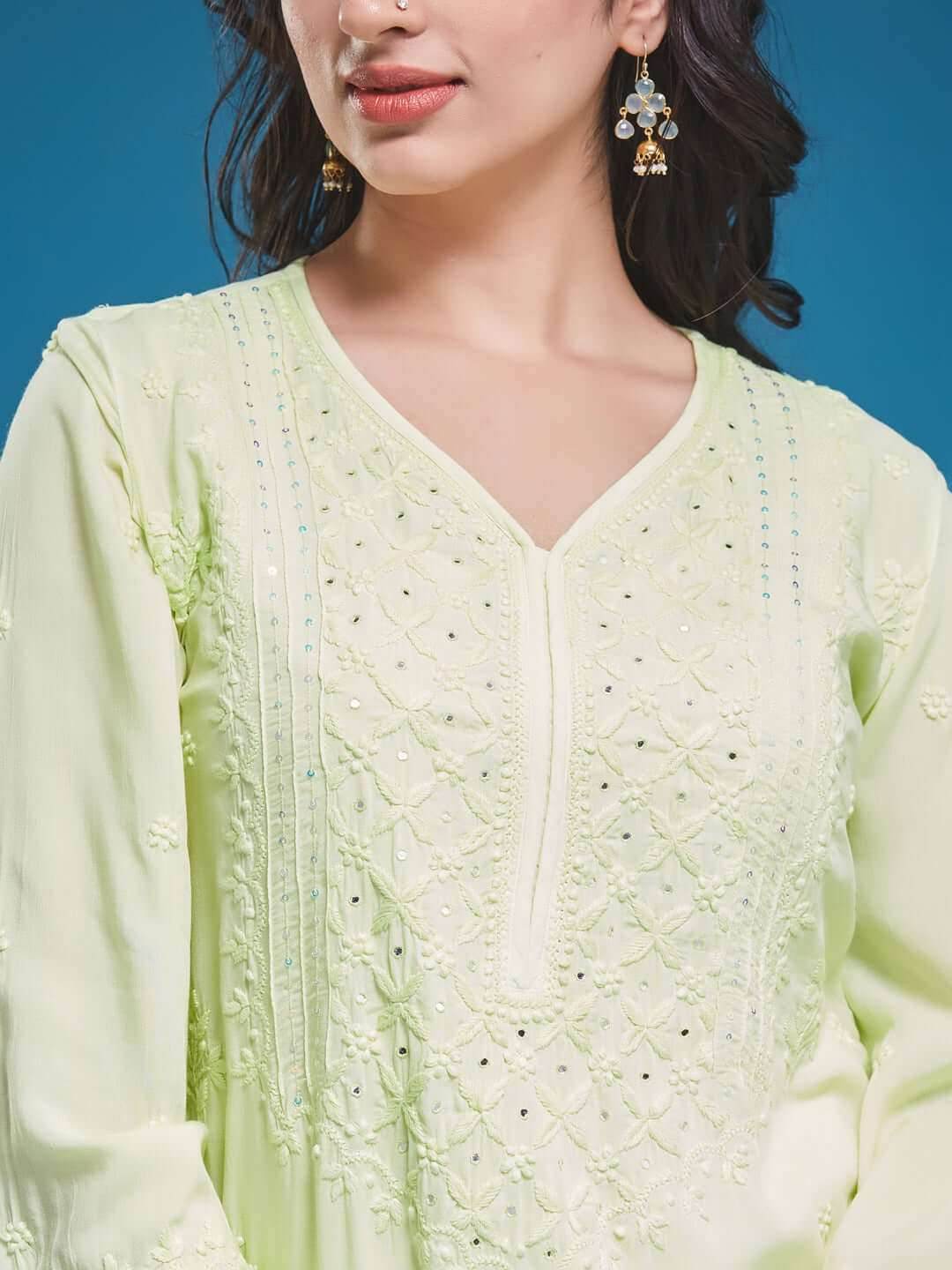 AAINA Chikankari Modal Kurta - KRI CHIKANKARI